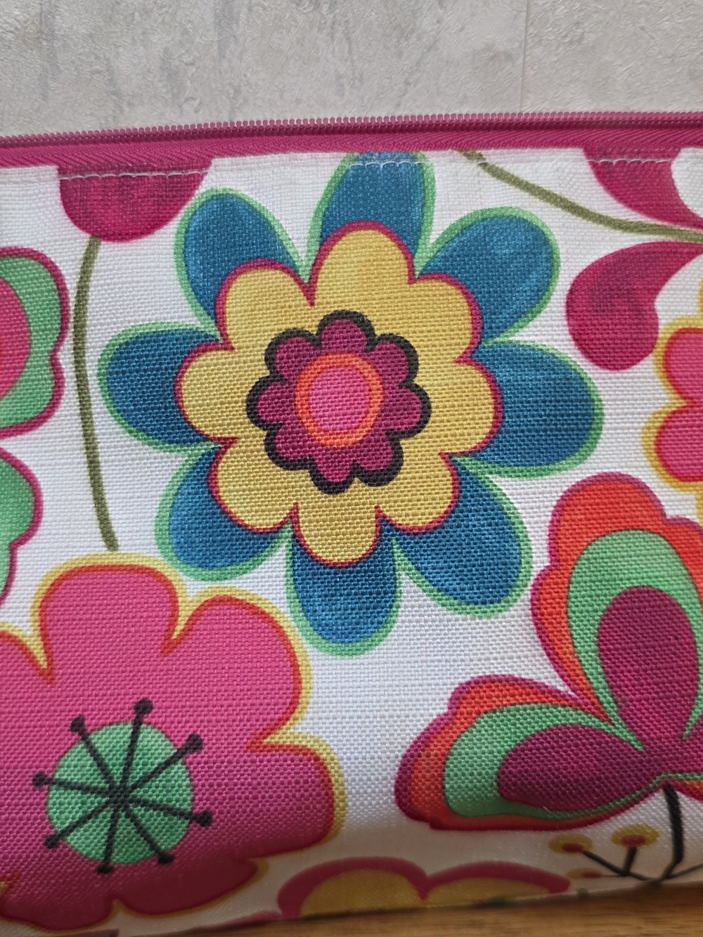 Clinique Floral Canvas Cosmetic Bag — Pink Blue Yellow Multicolor